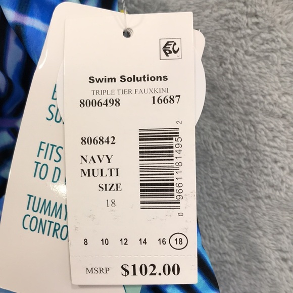 Swim Solutions Women's Printed Tiered  Tummy-Control Swim Dress 18 New - Picture 4 of 10